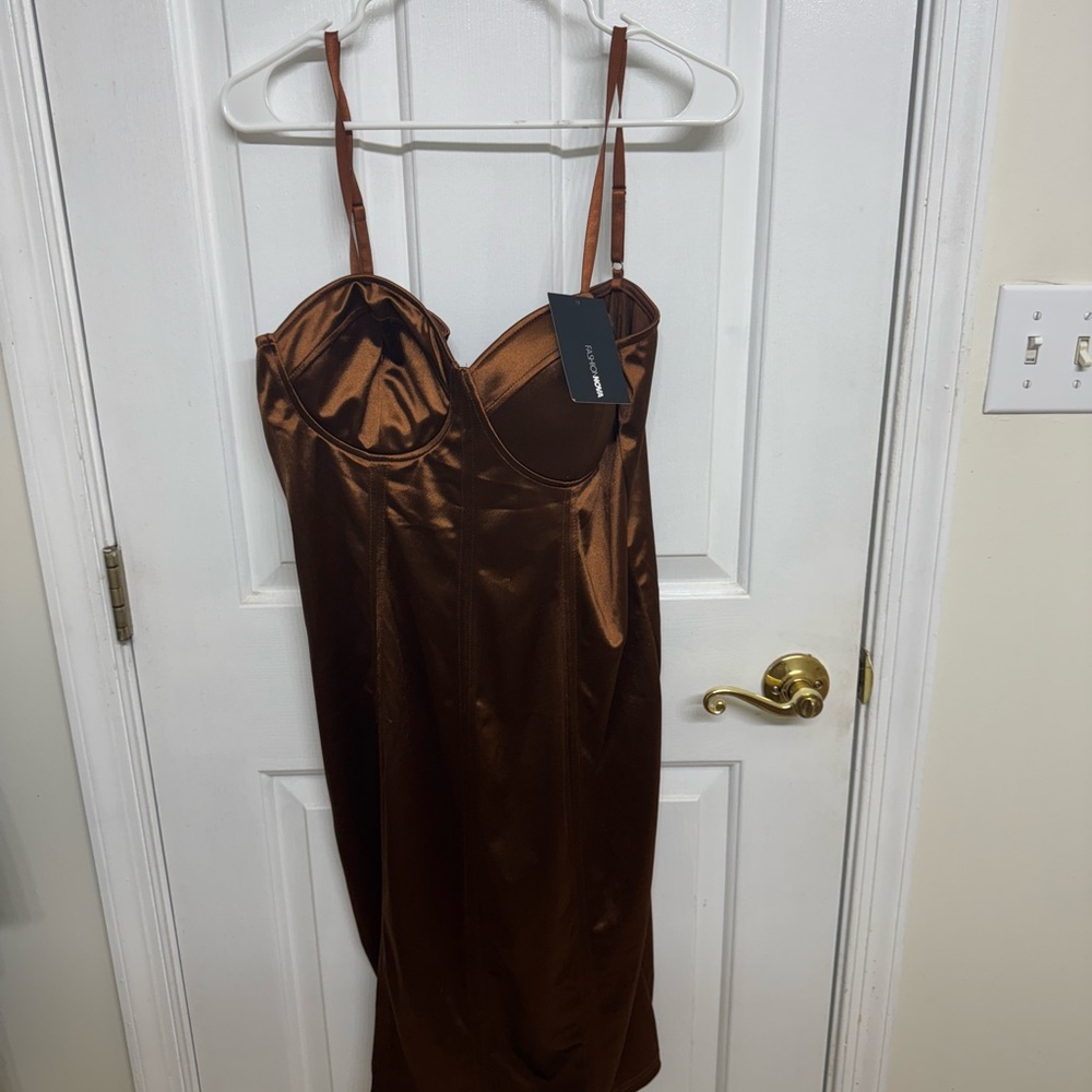Chic Brown Satin Slip Dress